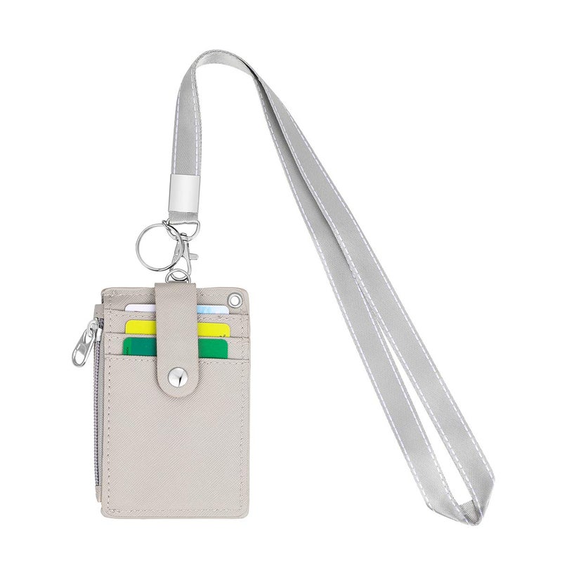 HASFINE ID Badge Holder with Lanyard,2 Sided 5 Card Slots ID Card Holder Wallet with PU Leather Zipper Pocket and Detachable Keychain Lanyard for Teens Men Women(Gray) - Image 3